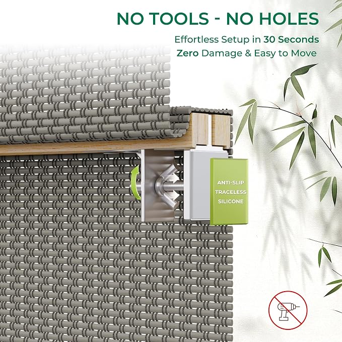 Allesin zen No Drill Cordless Bamboo Roman Shades, Light Filtering Gray, Custom Size