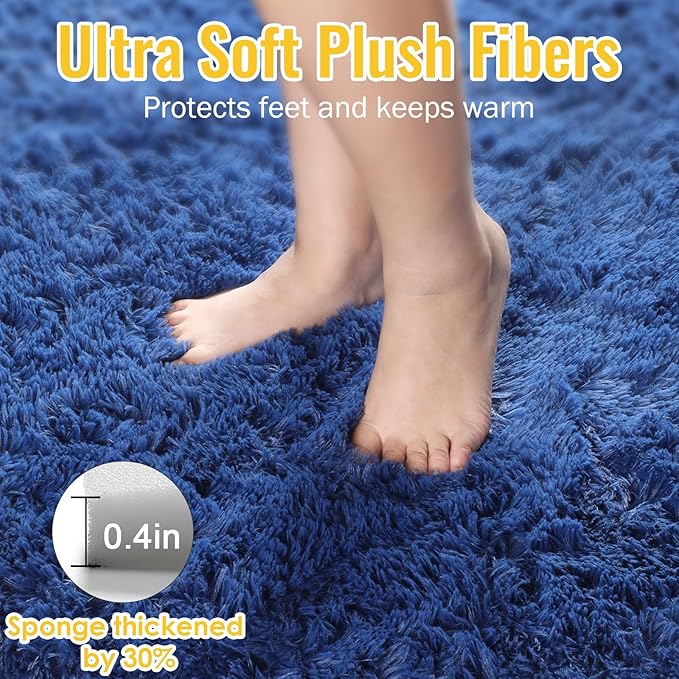 PAGISOFE Navy Blue Rug 5x8 Ft Fluffy Shag Rugs for Living Room Soft Shaggy Large Rugs for Kids Room Carpet Nursery Floor Boys Room Dorm Rug Kid Playroom Navy Area Rug Teen Home Decor