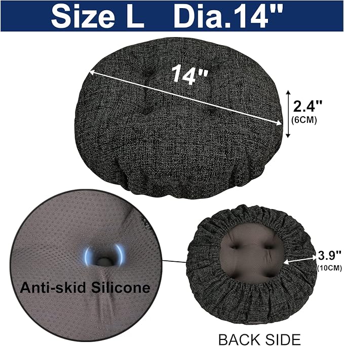 SINOSSO Modern Bar Stool Cushion Dia.14, Fashion Interweaving Design Anti-Skid Silicone Round Stool Seat Cushion Cover Padded (Black, L,1)