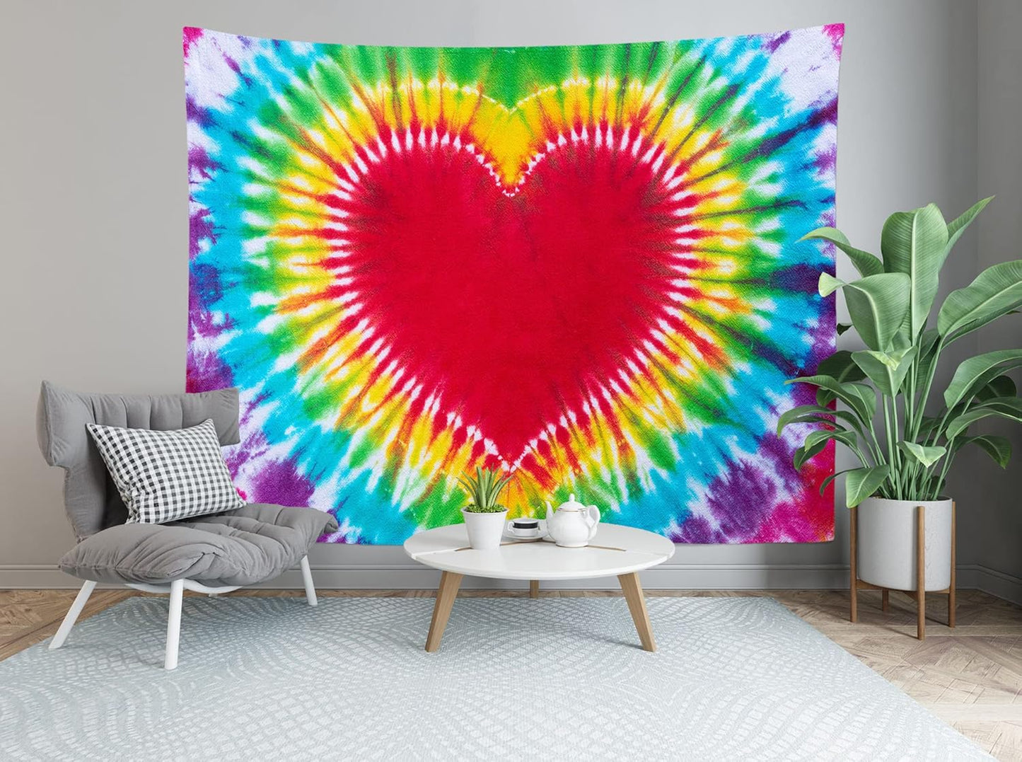 Loccor Colorful Tie Dye Tapestry Rainbow Heart Tie Dye Watercolor Wall Hanging Abstract Hippie Wall Decor LBGT Party Supplies Home Bedroom Living Room Decor W60 x H40 inches