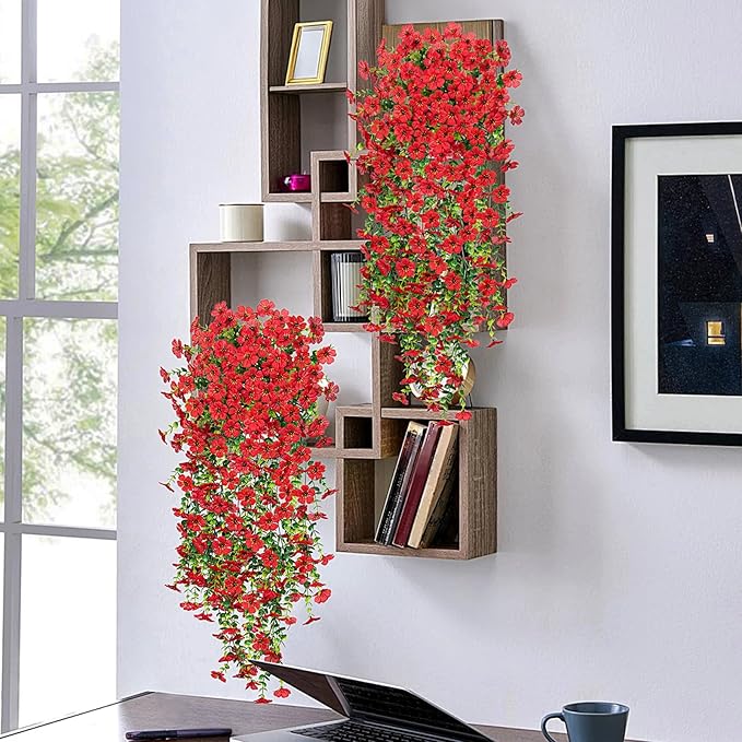 Fake Artificial Hanging Flowers for Outdoors Decoration, 2 PCS Faux UV Resistant Artificial Outdoor Flowers, Fake Plants Look Real Daisy No Fade Spring Decor for Porch Home Patio Balcony and Yard