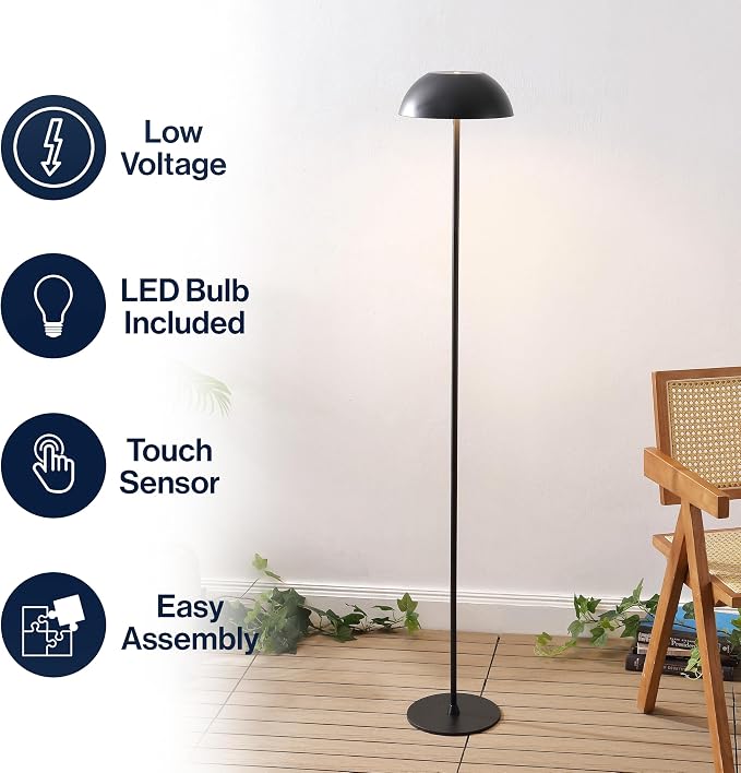 JONATHAN Y Laurel 59" Contemporary Minimalist Mushroom Metal Outdoor Floor Lamp, Black, Rechargeable Cordless and Dimmable with Integrated LED, Weather Resistant for Patio JYL7165B