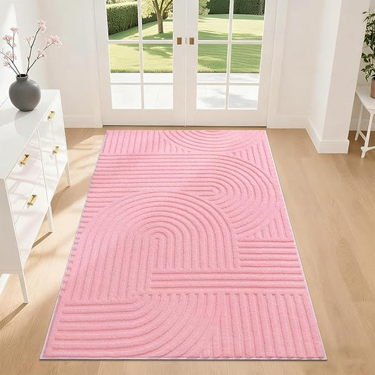 Pauwer Pink Area Rug for Girls Bedroom 3x5 Soft Fluffy Non Slip Machine Washable Rugs Arch Modern Indoor Mat Fuzzy Floor Carpet for Kids Nursery Living Room Dorm Playroom Dining Baby Home Decor