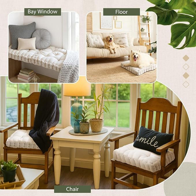 Jerify 4 Pcs Floor Pillow Cushions Large Round Square Large Meditation Floor Pillow for Classroom Adult Meditation Picnic Party Seating Learning Daycare School (Square 20 x 20,Ivory White)