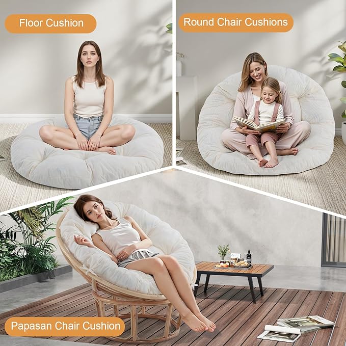 idee-home Papasan Chair Cushion, Circle Papasan Chair Cushion(Cushion Only) | Papasan Cushion with Thick Corduroy Cover, 52 x 52 Inch Cushion for Egg Chair, Navy