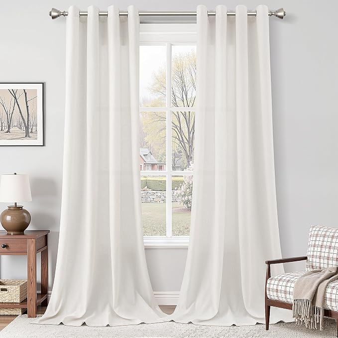 Nanspring Ivory White Linen Curtains 102 Inches Length for Living Room Extra Long 2 Panels Grommet Light Filtering Farmhouse Large Sheer Window Drapes Flax Burlap Soft Curtain for Sliding Glass Door