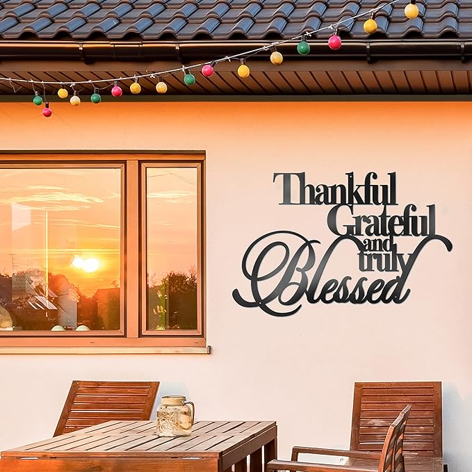 Vivegate Thankful Grateful Blessed Wall Decor – Home Thankful Iron Wall Decor Blessed Wall Signs for Home Decor Entry Way (Large - 18"X12")