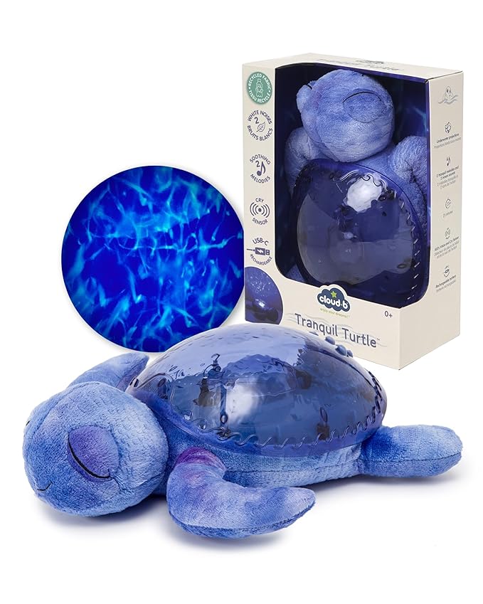 Cloud b Ocean Projector Nightlight with 2 White Noises & 2 Soothing Sounds | Adjustable Settings | Cry Sensor | Tranquil Turtle - Ocean (Rechargeable)