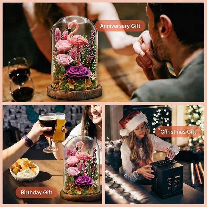 Forever Gifts for Mom: Big Flower Big Love-Mothers Day Flowers for Mom Wife Grandma-Eternal Flower with Flamingo-Flowers for Delivery Prime on Anniversary Valentines Birthday (Purple)