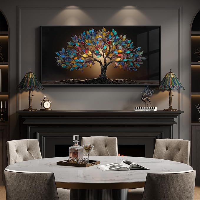 Large Framed Tree of Life Wall Art for Living Room, Modern Contemporary Tree Painting Prints Artwork for Walls, Dark Colorful Elegant Picture for Bedroom Kitchen Office Dining Room Wall Decor, 30x60