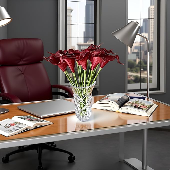 Floral Kingdom 20 Pack 14" Calla Lily Artificial Flowers – Real Touch Burgundy Latex Flowers for Home Decor Tabletop Centerpieces Living Room & Weddings
