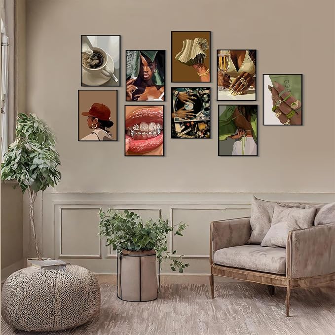 Black Woman Wall Art African American Canvas Wall Decor Black Girl People Poster Fashion Women Pictures Abstract Female Painting Boho Prints Urban Artwork for Bedroom Bathroom 12x16x9 Inch Unframed