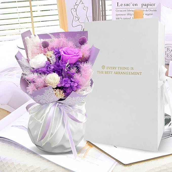 VTJMB Flowers for Delivery Prime, Preserved Flower Bouquet with Box, Birthday Dried Flowers Gift for Women, Mothers Day Gifts for Mom, Wife, Grandma, Friends