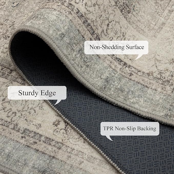 Ruaruarug Washable Area Rug 8x10 for Living Room, Bedroom, Ultra Soft Non Slip Stain & Fade Resistant, Pet & Kids Friendly, Suitable for High Traffic Areas Easy to Clean for Office Kitchen, Gray
