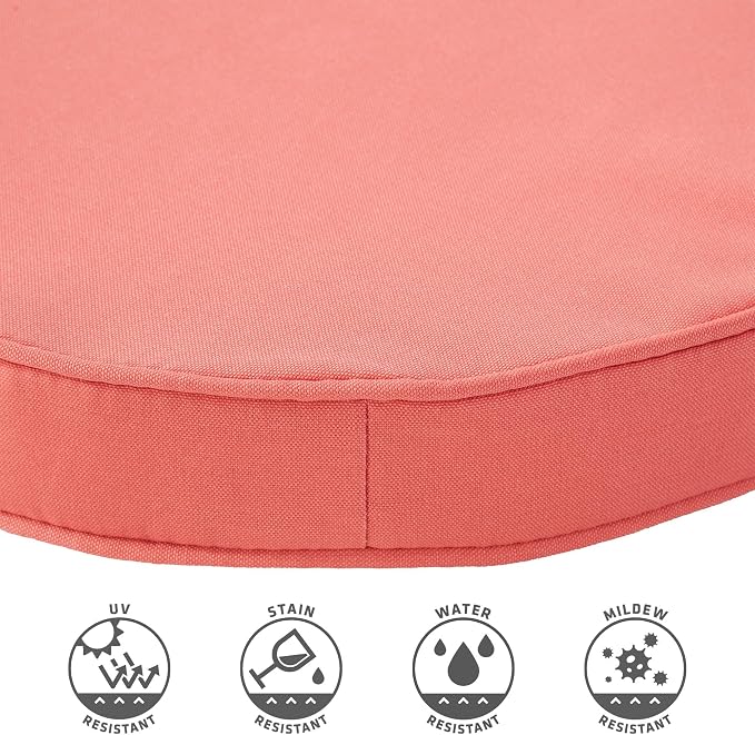 Set of 2 Outdoor 18 inch Round Patio Dining Chair Pads – Comfortable Fiber-Filled Seat Cushions with Ties, Reversible Polyester Fabric, Coral