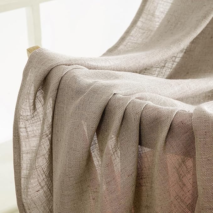 MIULEE Taupe Grey Linen Curtains 96 Inches Long 2 Panels for Bedroom Living Room, Soft Linen Textured Window Drapes Semi Sheer Light Filtering Back Tab Rod Pocket Farmhouse Modern Burlap Look Decor