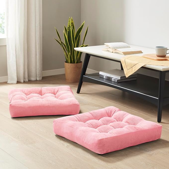 Degrees of Comfort Floor Cushion 6 Pack for Meditation, Home Office & Studio – Corduroy Soft Seating Set, 22 Inch, High-Density Foam, Square Shape, Pink