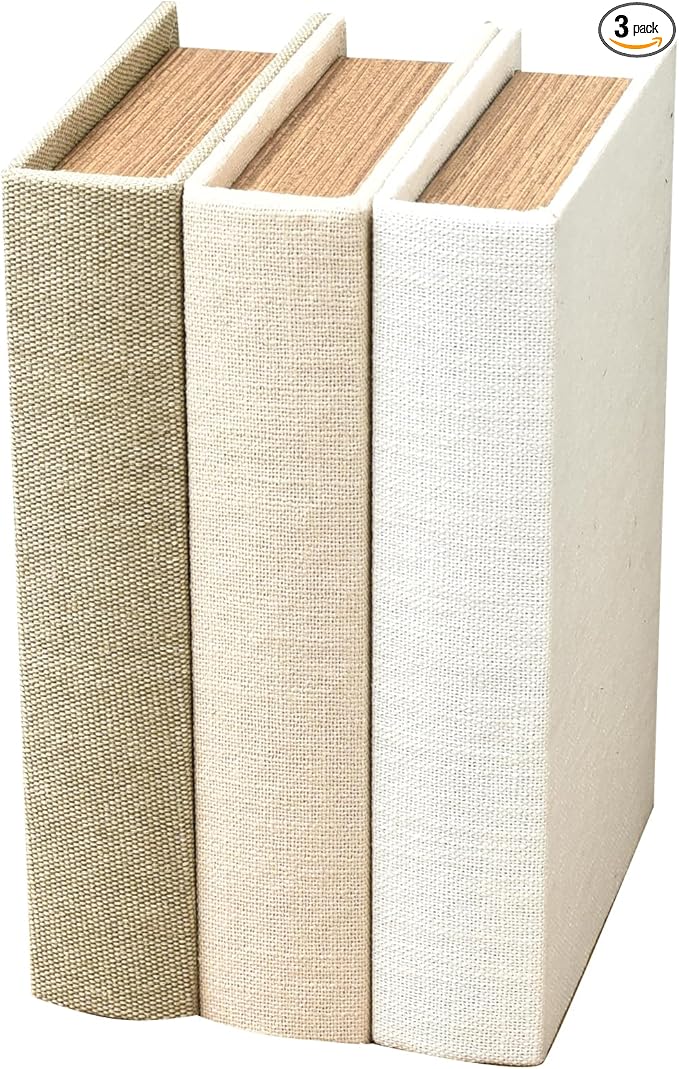 DECOR4SEASON Modern Linen and Wood Decorative Faux Book Boxes Set of 3,10", Taupe,Beige,Off White