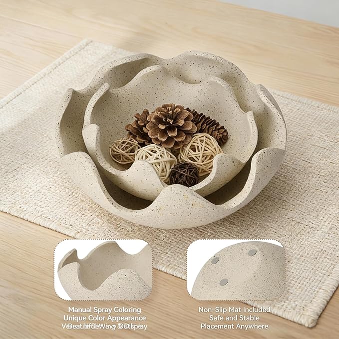 Wavy Decorative Bowl Home Decor - Set of 2 Modern Handicraft Decorative Fruit Bowl for Kitchen Counter, Creative Centerpiece Decor for Entryway Table Coffee Table, Spotted White