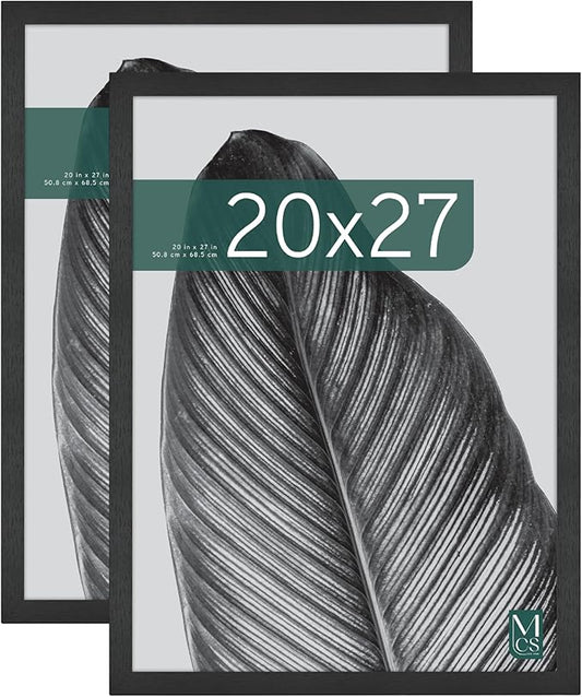 MCS Studio Gallery 20x27 Poster Frame Black Woodgrain Engineered Wood, Vertical & Horizontal Wall Hanging Large Picture Frame for Photos, Posters & Art Prints (2-Pack)