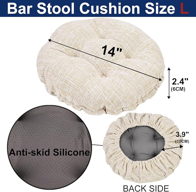 SINOSSO Modern Bar Stool Cushion Dia.14, Fashion Interweaving Design Anti-Skid Silicone Round Stool Seat Cushion Cover Padded (Beige, L,1)