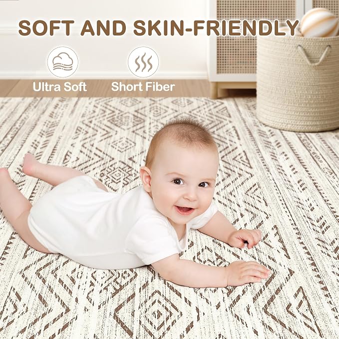 Tortania Area Rug Living Room Rugs - 5x8 Washable Large Soft Neutral Boho Moroccan Bohemian Farmhouse Rug Indoor Floor Carpet for Bedroom Under Dining Table Home Office Decor - Beige Brown