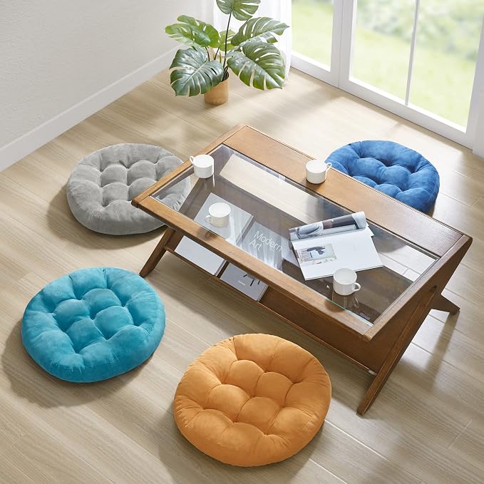 Degrees of Comfort Floor Cushion 6 Pack for Meditation, Home Office & Yoga Studio – Corduroy Soft Seating Set, 22 Inch, High-Density Foam, Round Shape, Grey