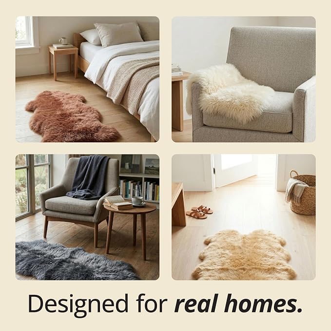 Premium Genuine Sheepskin Rug – Soft & Fluffy Single Pelt (2’ x 3’) Natural Ivory White Lambskin Area Rug for Bedroom, Living Room Or Chair Cover Sheepskin Throw – Made in Argentina