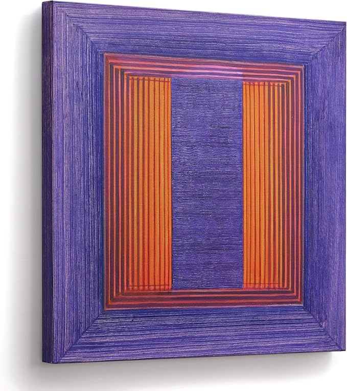 Modern Minimalist Abstract Geometric Textured Wall Art for Living Room | Original Hand-Painted Purple & Orange Block Lines Oil Painting Artwork for Bedroom Office Hallways, Square Wall Decor 24x24"