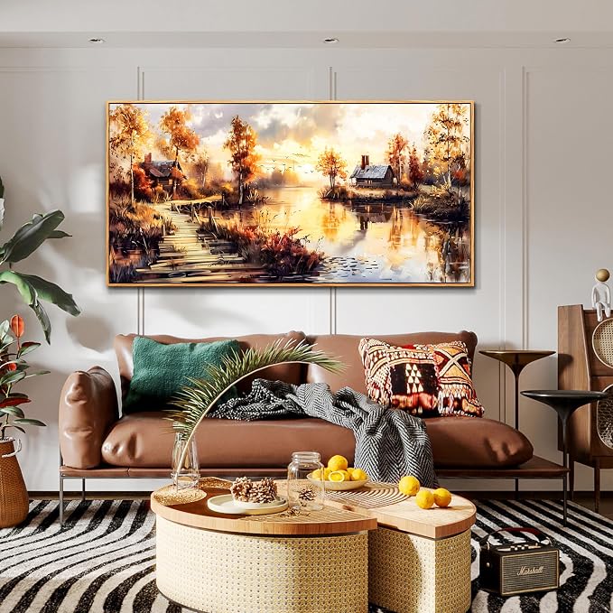 XIGUANGART Landscape Wall Art, Nature Wall Decor,Large Rustic Painting Wall Art Farmhouse Picture for Living Room Vintage Home Bedroom Decoration Modern art Framed Artwork Cottage Wall Decor 20x40inch