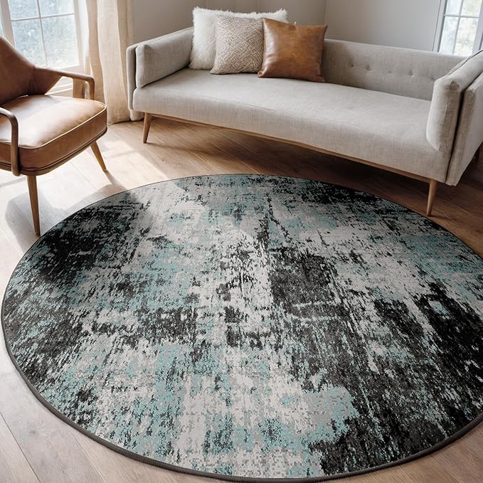 RELEANY Washable Area Rugs 6ft Non-Slip Modern Abstract Soft for Living Room Entryway Bedroom Nursery, Print Pattern, Blue Black Teal