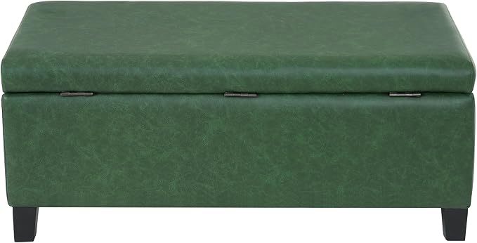 Christopher Knight Home Vayne Storage Ottoman Bench With Flip-Top Lid, PU Upholstered Ottoman with Storage, Wooden Bedroom End of Bed Bench with Storage, Comfy Living Room Sofa Extra Seat, Green+Black