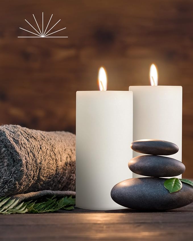 Bask Mottled Pillar Candles, Set of 6, 3x6, Dripless White Decor Candles | Beautiful Candles for Home Decor, Relaxation & All Occasions