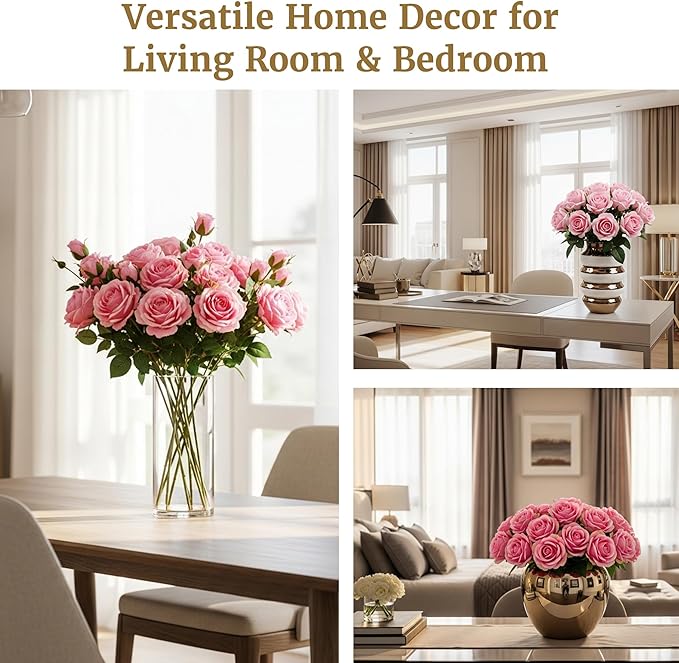 Auihiay 60PCS Pink Roses, Artificial Roses, Velvet Silk Fake Roses, Realistic Pink Artificial Flowers for Mother's Day, Wedding Centerpieces, Bridal Bouquets, Home Decor, Anniversary Decorations