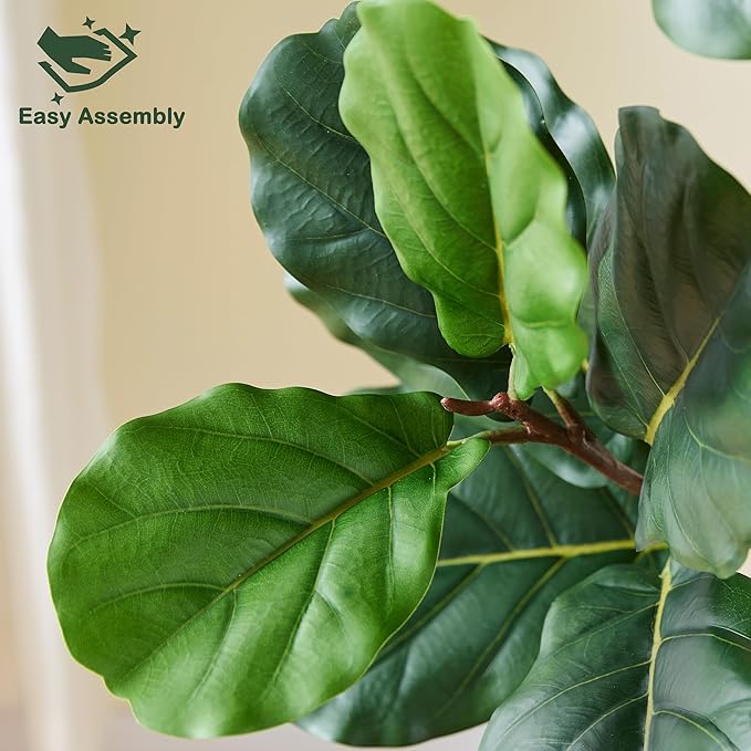 Artificial Fiddle Leaf Fig Tree 6FT, 72 Inch Tall Faux Ficus Lyrata Fake Floor Plant with White Planter & Pebbles, Large Realistic Fig Tree for Indoor Home Office Living Room Decor