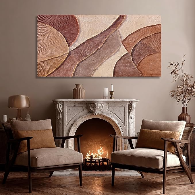 Dolidoteart Brown Beige Abstract Wall Art, Hand Painted Oil Painting for Office, Large Textured Horizontal Wall Decor for Living Room Bedroom, 24x48 Inch