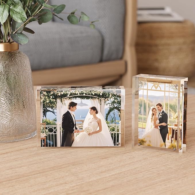 Egofine 6x8 Acrylic Frames 3 Pack, 20mm Thicker Frameless Clear Picture Frames, Double Sided Magnetic Picture Frames, Free Standing Desktop Display