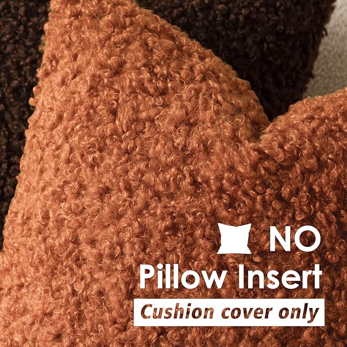 Foindtower 2 Pieces 24x24 Inch Burnt Orange, Faux Fur Throw Pillow Cover Accent Sherpa Furry Pillow Cover Fuzzy Soft Pillowcases Cozy Sheepskin Decorative Fleece Cushion Case for Bed Couch Living Room