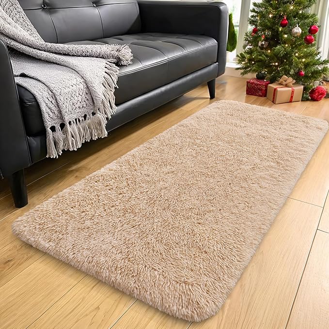 OLANLY 3x11 Machine Washable Runner Rugs for Hallway, Soft Fluffy Shaggy Bedside Rugs for Bedroom, Living Room, Indoor Floor Carpet for Kids Girls and Boys, Nursery Rooms, Home Decor Aesthetic, Beige
