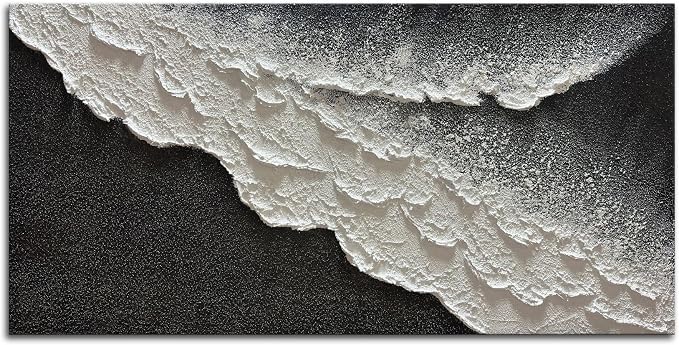 zoinart Hand Painted Black and White Textured Ocean Wave Wall Art 48x24 Inches Abstract Oil Paintings on Canvas Modern Beach Art for Living Room Bedroom Wall Decor