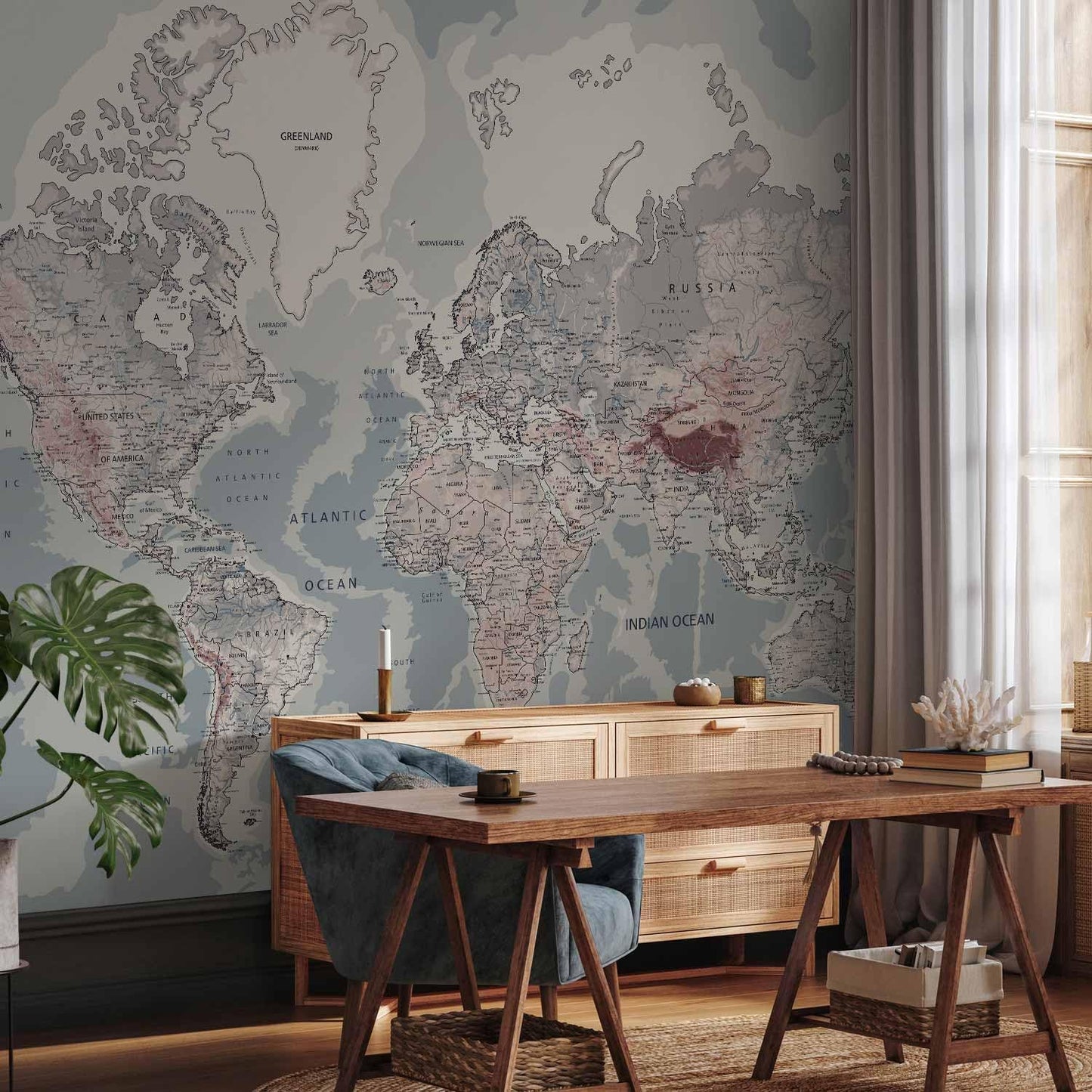 artgeist Premium Wall Mural World Map 98x69 in - XXL Non-Woven Wallpaper Fleece Wall Decor Photo Print Picture Image Design Home Map of The World k-A-0061-a-c