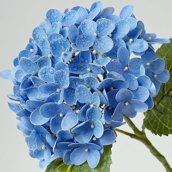 ZYTUYO 4 Pcs Royal Blue 20 inches Real Touch Hydrangea Artificial Flowers Boho Lifelike Real Looking Latex Hydrangeas Flower with Long Stem for Indoor Living Room Spring Home Decor Table Flower