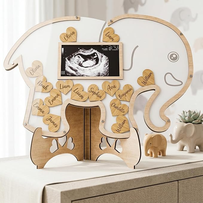 Elephant Baby Shower Guest Book Keepsake - Jungle Decorations Centerpiece - Gender Neutral Boy or Girl - Sonogram Ultrasound Frame Keepsake- Nursery Decor Photo Frame - Safari Shower Sign In Guestbook