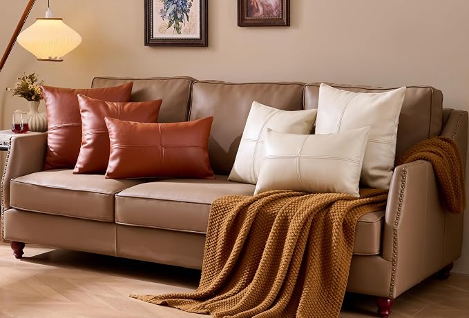 Full Grain Leather Throw Pillow Cover (18" x 18") (Brownish Orange) | Cowhide Sofa Cushion Case Thick Genuine Leather Throw Pillow for Living Room Bedroom and Home Office, Pack of 1, Cover Only