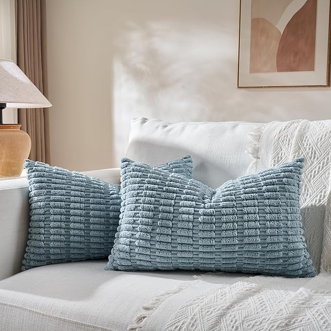 Fancy Homi 4 Packs Decorative Throw Pillow Covers for Living Room Couch Bed, Modern Farmhouse Boho Home Décor Accent Cushion Case, 24" x 14" (Pack of 4), Light Blue