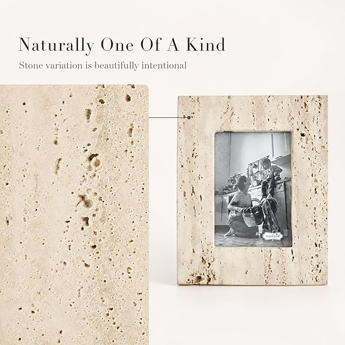 Mud Pie Cream Travertine Frame, Small, 9.5" x 7.5"