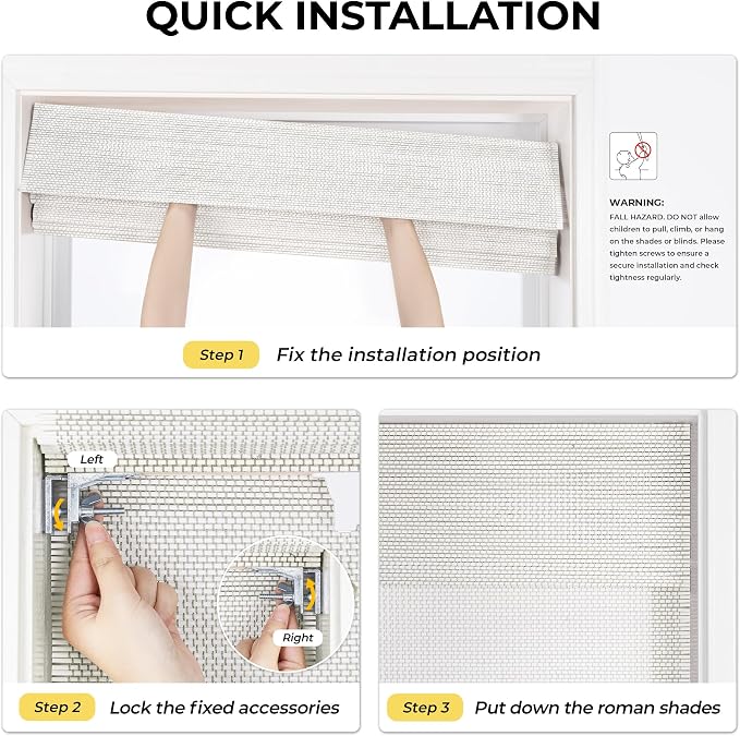 UNISHADES No Drill Cordless Bamboo Roman Shades, 27.5×64 in, Off White | Natural material, Light Filtering, Easy Install