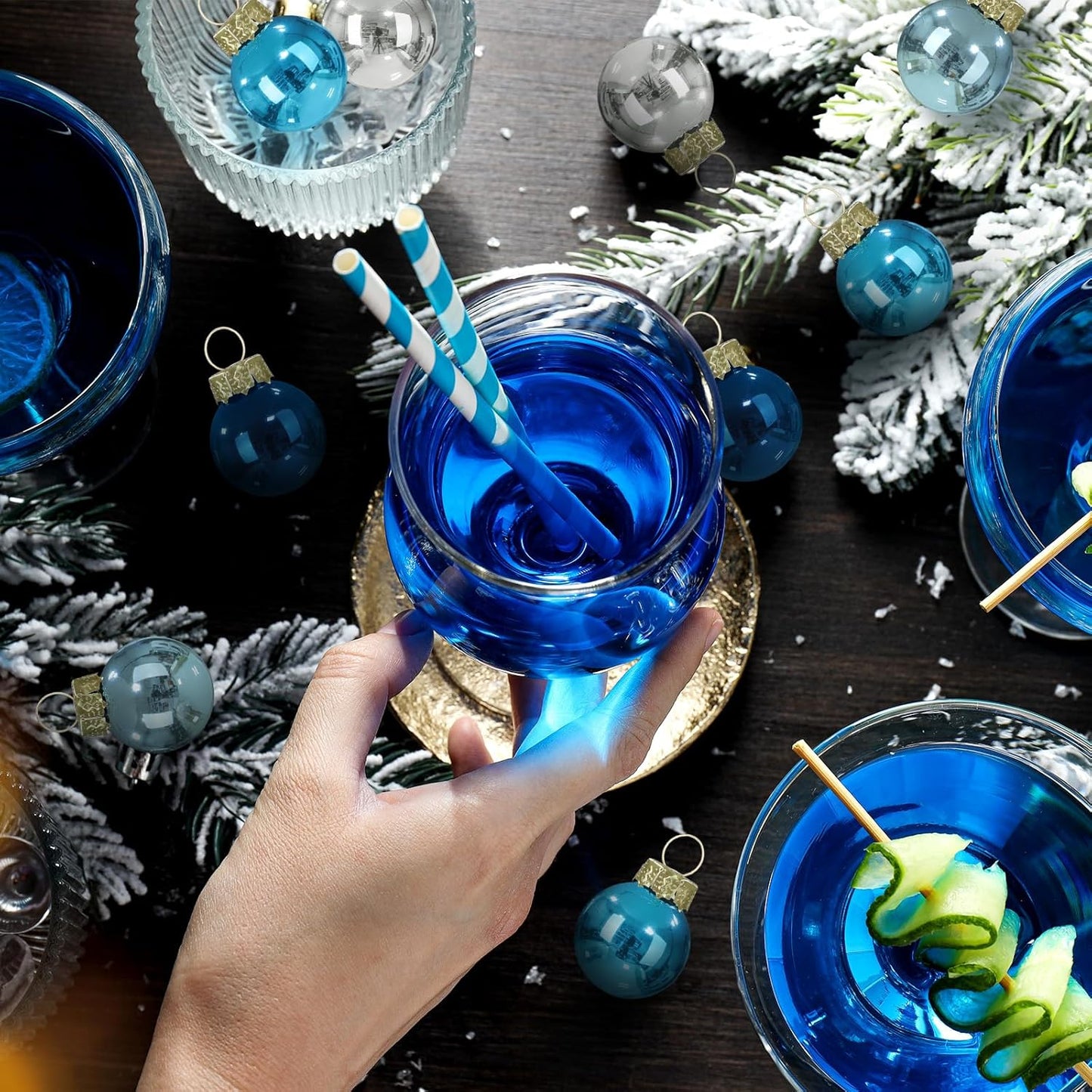 Tioncy 32 Pcs 1 Inch Mini Glass Christmas Ornaments Balls Shiny Christmas Balls Tiny Tree Hanging Decoration Small Colorful Ball Pendant for Xmas Party Supplies(Blue and Silvery)