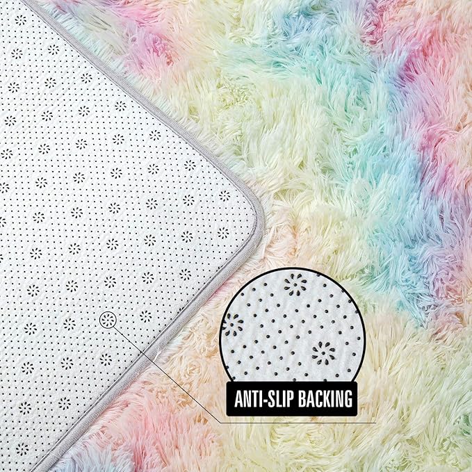 AROGAN 6x9 Feet Soft Rainbow Area Rugs for Girls Room, Fluffy Girls Bedroom Rugs, Princess Rug, Cute Colorful Carpet for Kids Teens Nursery Toddler, Pink