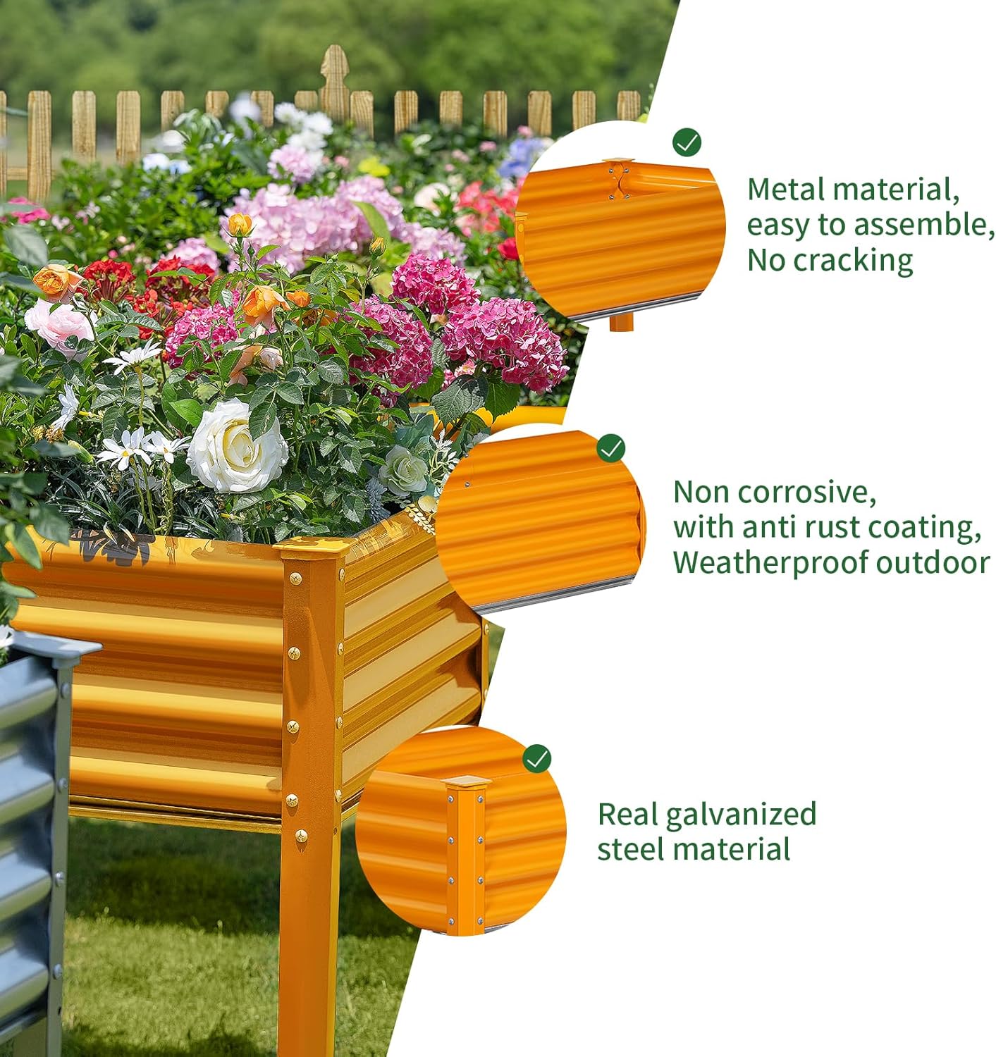 Land Guard Galvanized Raised Garden Bed with Legs, 96×24×32in Raised Garden Beds Outdoor with Drainage Holes, Planter Boxes Outdoor for Backyard, Patio, Balcony, 800lb Capacity, Cream Yellow